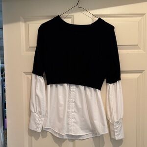 Bobeau Black and White Layered Blouse
